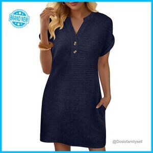 Textured V-Neck Mini Dress Casual Chic Summer Shift with Pockets